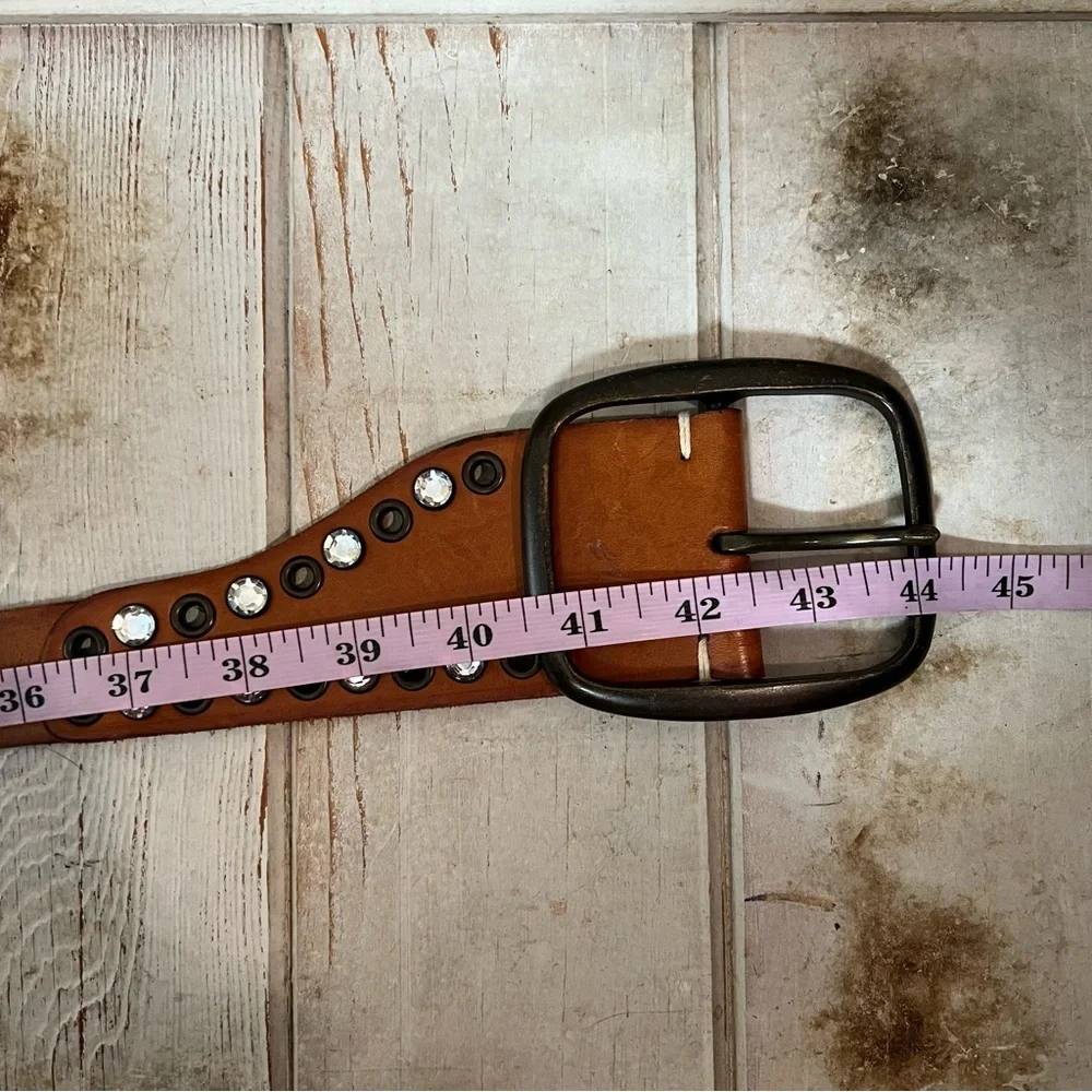 GAP Wide Tan Leather Studded Waist Belt with Crystal Accents